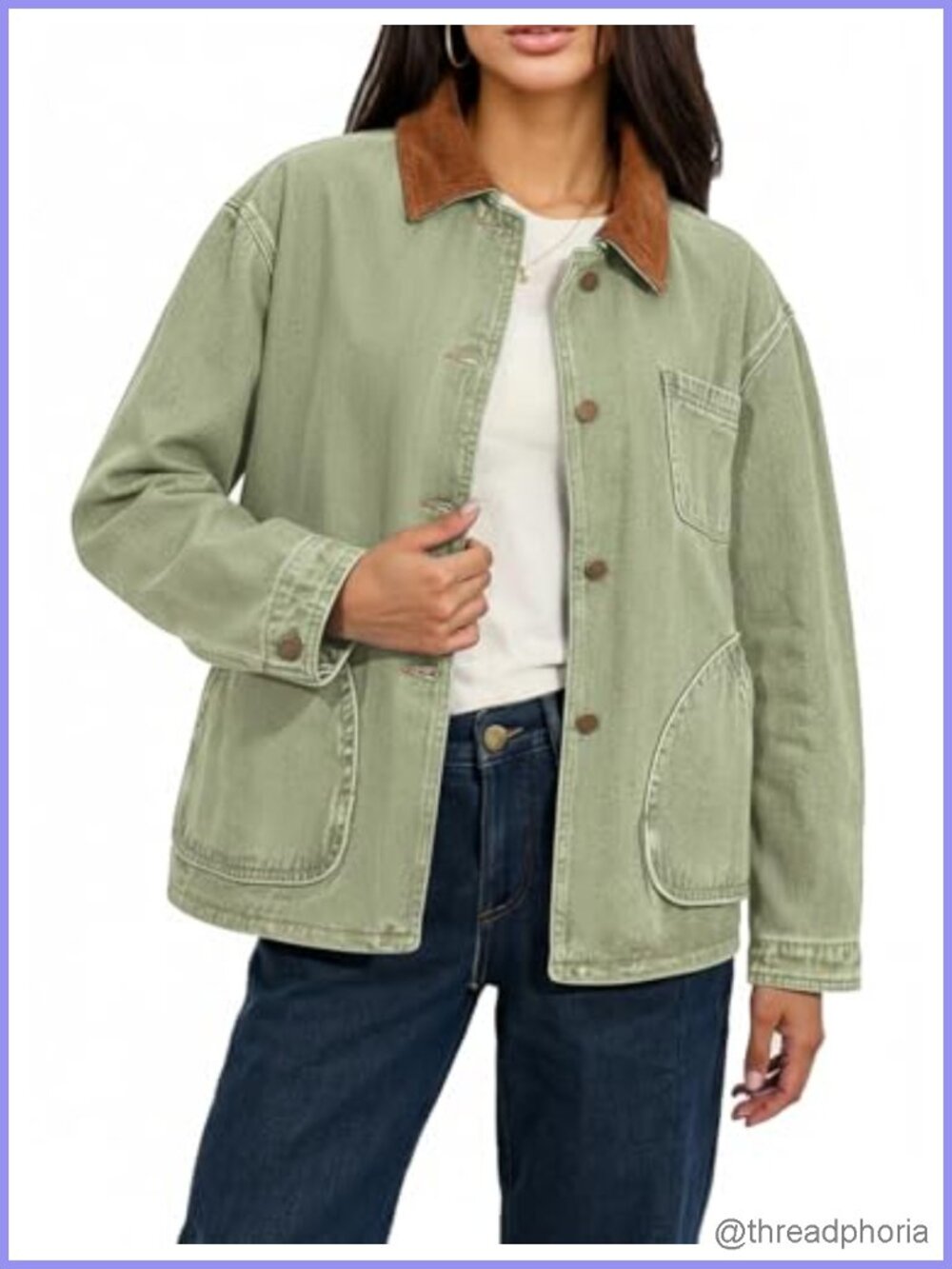 Oversized Denim Jacket Long Sleeve Corduroy Collar Boyfriend